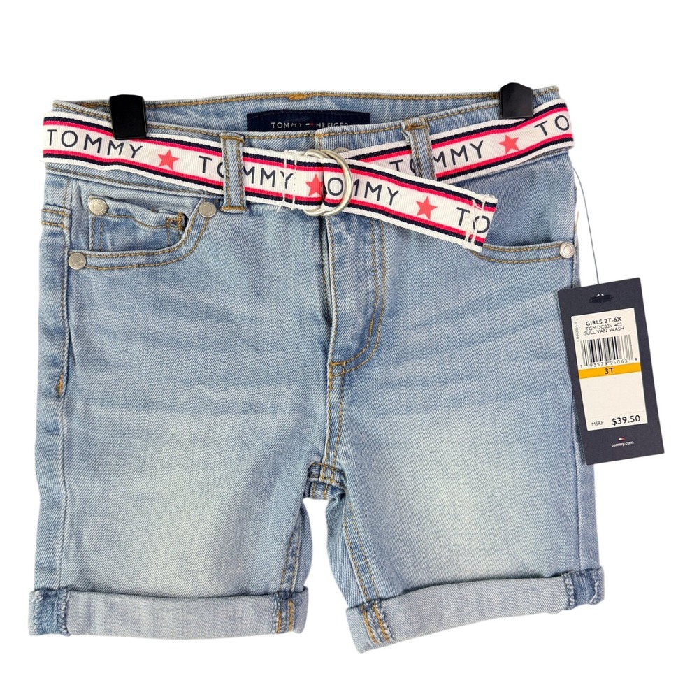 Tommy Hilfiger Girls 3T Sullivan Wash Denim Shorts‎ with Logo Belt TGMDC03V